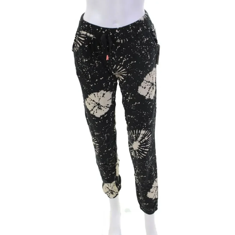PJ Salvage Womens Cotton Drawstring Printed Casual Sweatpants Black Size XS